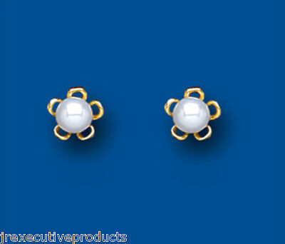 9ct Gold Pearl Flower Earrings Freshwater Floral Wedding Bridal Hallmarked