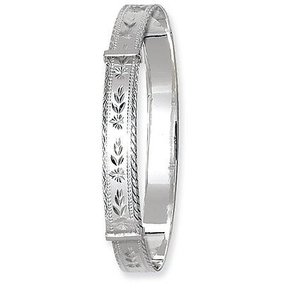 Sterling Silver Round Diamond Cut Expandable Bangle Hallmarked