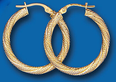 Hoop Earrings Yellow Gold Hoops Creole Rope Twist 25mm hallmarked