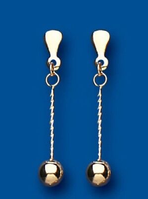 9ct Twist Stick and Ball Drop Earrings Yellow Gold Drops Dangly Hallmarked