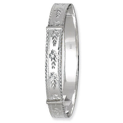 Ladies Round Expandable Bangle Diamond Cut Larger Wrist Size Solid Silver