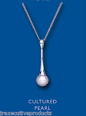 Cultured Freshwater Pearl Pendant White Gold Hallmarked 18" Chain British Made