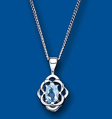 Real Blue Topaz Pendant Solid Silver Oval Solitaire Necklace 925 Hallmark