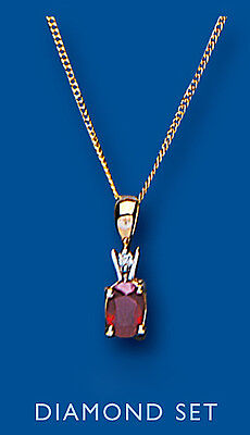 Ruby and Diamond Solitaire Pendant 9ct Yellow Gold Necklace Real Stones