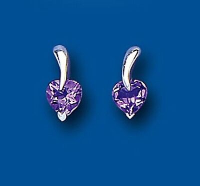 Amethyst Heart Earrings Sterling Silver Stud British made 925 hallmark