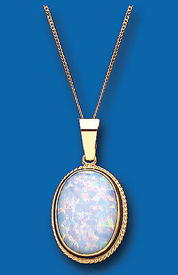 Yellow Gold Opal Pendant Oval Solitaire Necklace 18" Chain Hallmarked