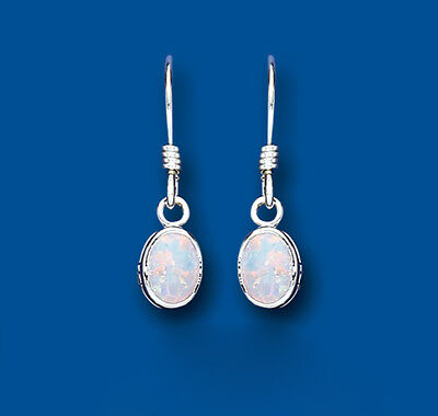 Solid Silver Opal Earrings Drop Oval Drops 925 Hallmark