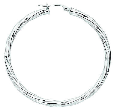 Silver Twist Hoop Creole Earrings 48mm Diameter 925 Hallmark
