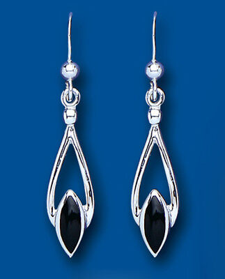 Real Onyx Silver Earrings Drop Marquise Drops 925 Hallmark