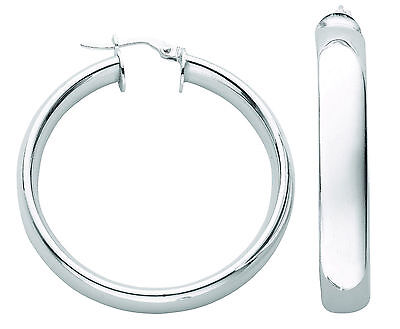 Silver Hoop Earrings Creole Sterling Silver 36mm D Shape Hoops