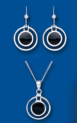 Onyx Pendant and Earrings Set Solid Silver Natural Stones