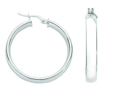 Silver D Shape Hoop Earrings Creole 925 hallmark 30mm