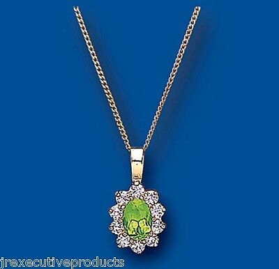 Yellow Gold Peridot Pendant Cluster Necklace Hallmarked 18" Chain British Made