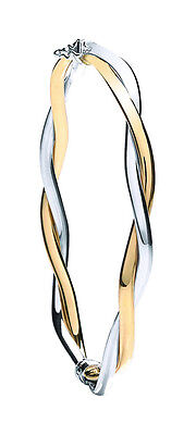 Bangle Yellow and White Gold Ladies Twist Hinged Bracelet