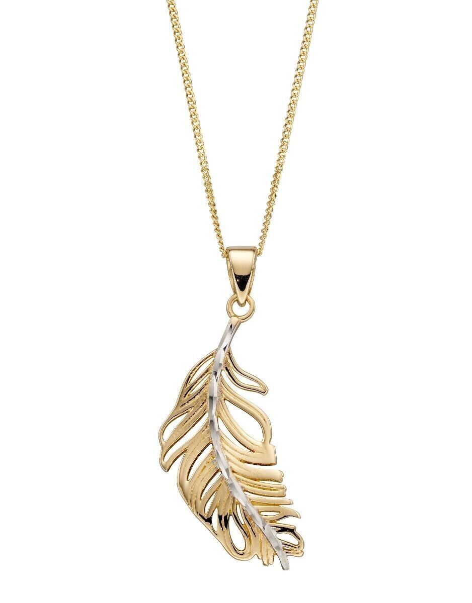 Feather Pendant and Earrings Set 9 Carat Gold Hallmarked 16, 18 or 20" Chain