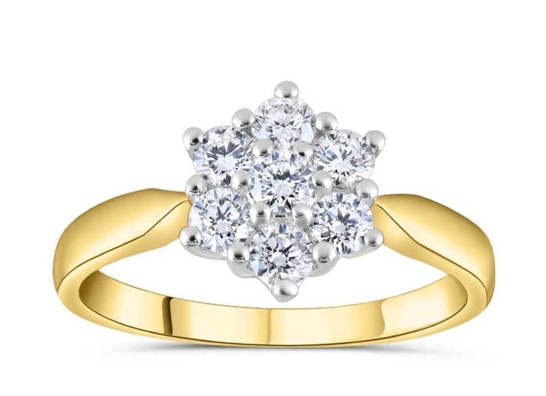 9ct Yellow Gold 0.50ctw Real Diamond Flower Cluster Ring