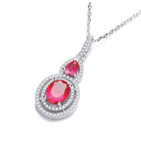 Ruby Micro Pave Pendant Solid Sterling Silver 16-18" Chain Luxury Packaging