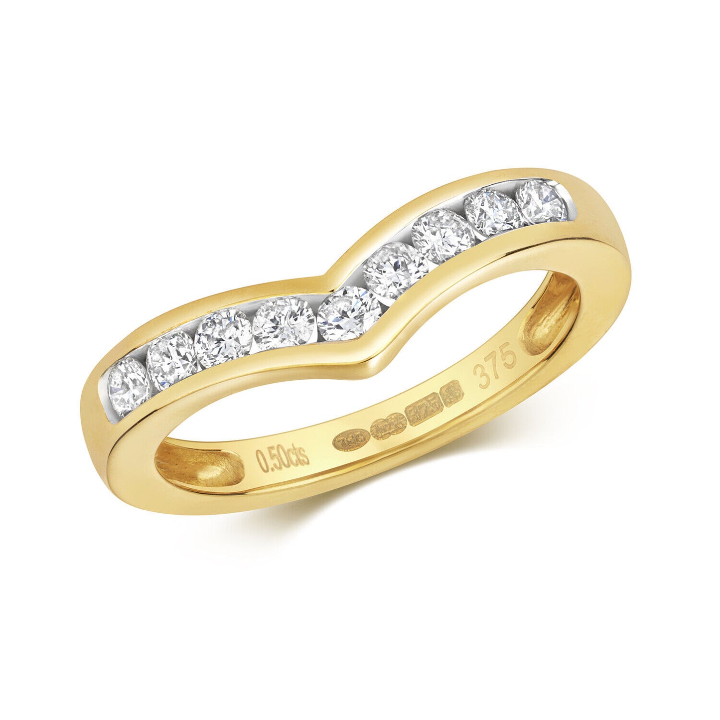 Real Diamond Wishbone Ring 9ct Yellow Gold 0.50ctw Eternity Anniversary Band