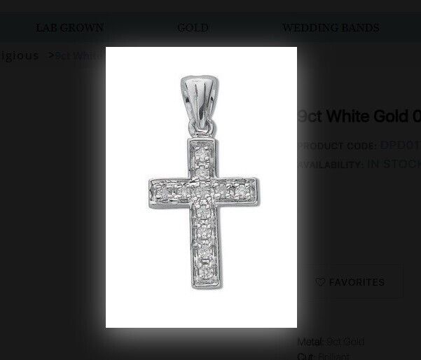 9ct White Gold 0.10ctw Diamond Cross Pendant Hallmarked