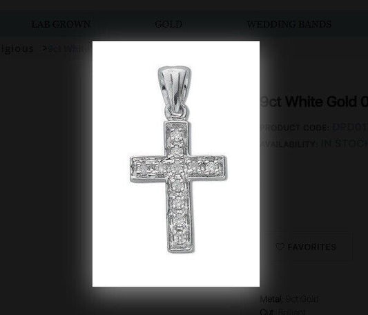 9ct White Gold 0.10ctw Diamond Cross Pendant Hallmarked
