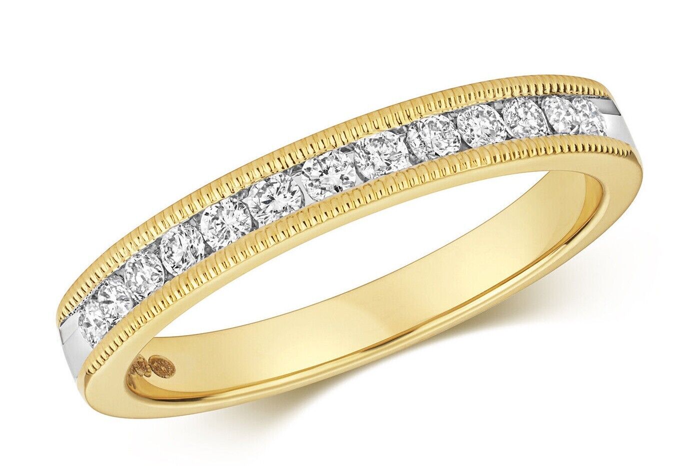 Real Diamond Millgrain Eternity Ring 9ct Yellow Gold Anniversary Band Size J - Q