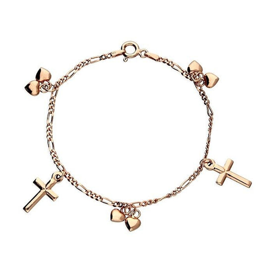 Child's Hearts & Crosses Bracelet 24ct Rose Gold on 925 Sterling Silver