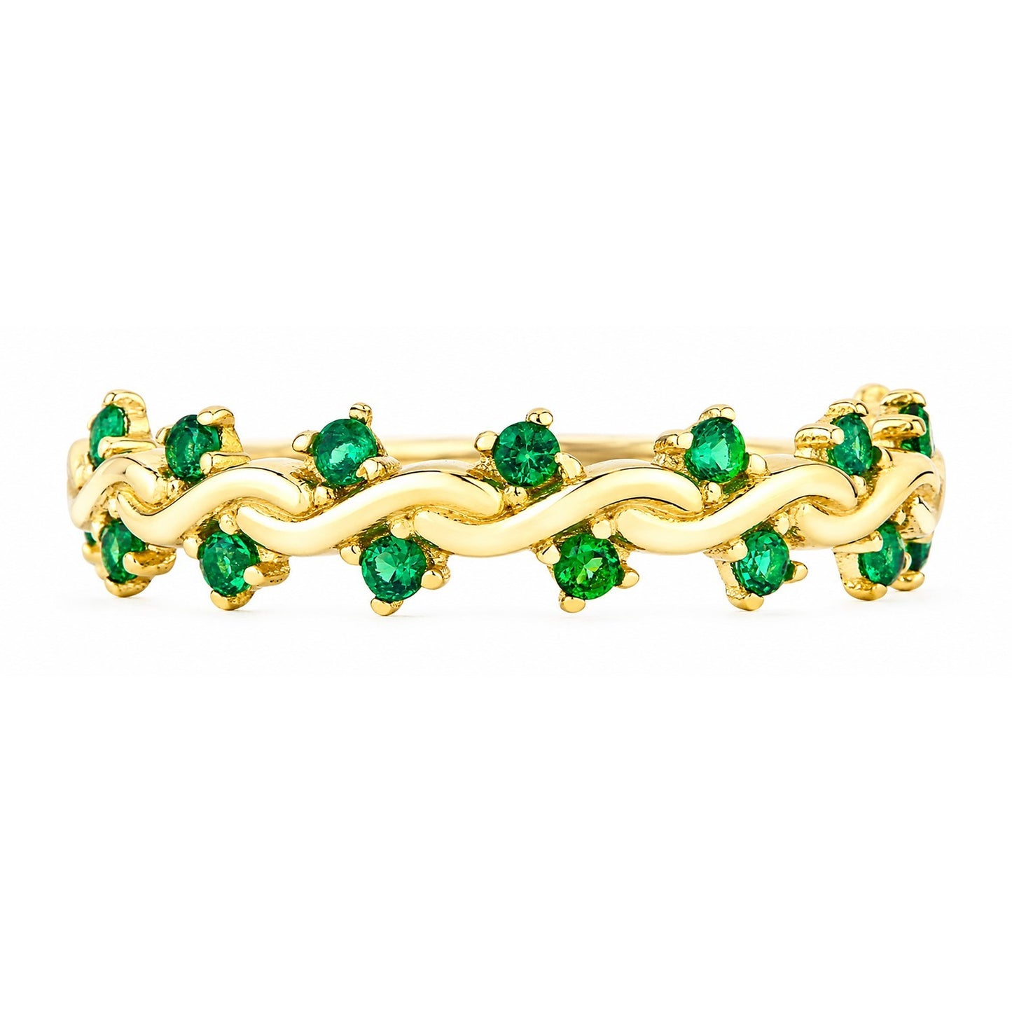 Emerald 9k Yellow Gold Designer Band Ring Eternity Stacking Hallmarked Size K-S