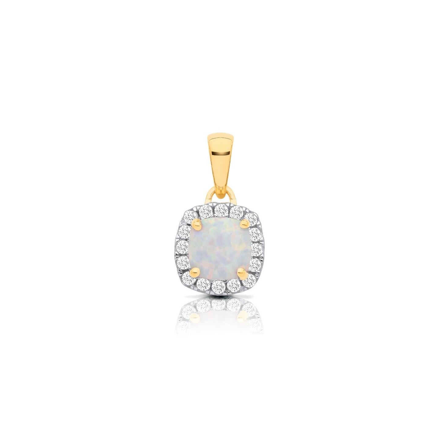 Opal Cushion Cluster Pendant Solid 9ct Yellow Gold 18" Chain Hallmarked