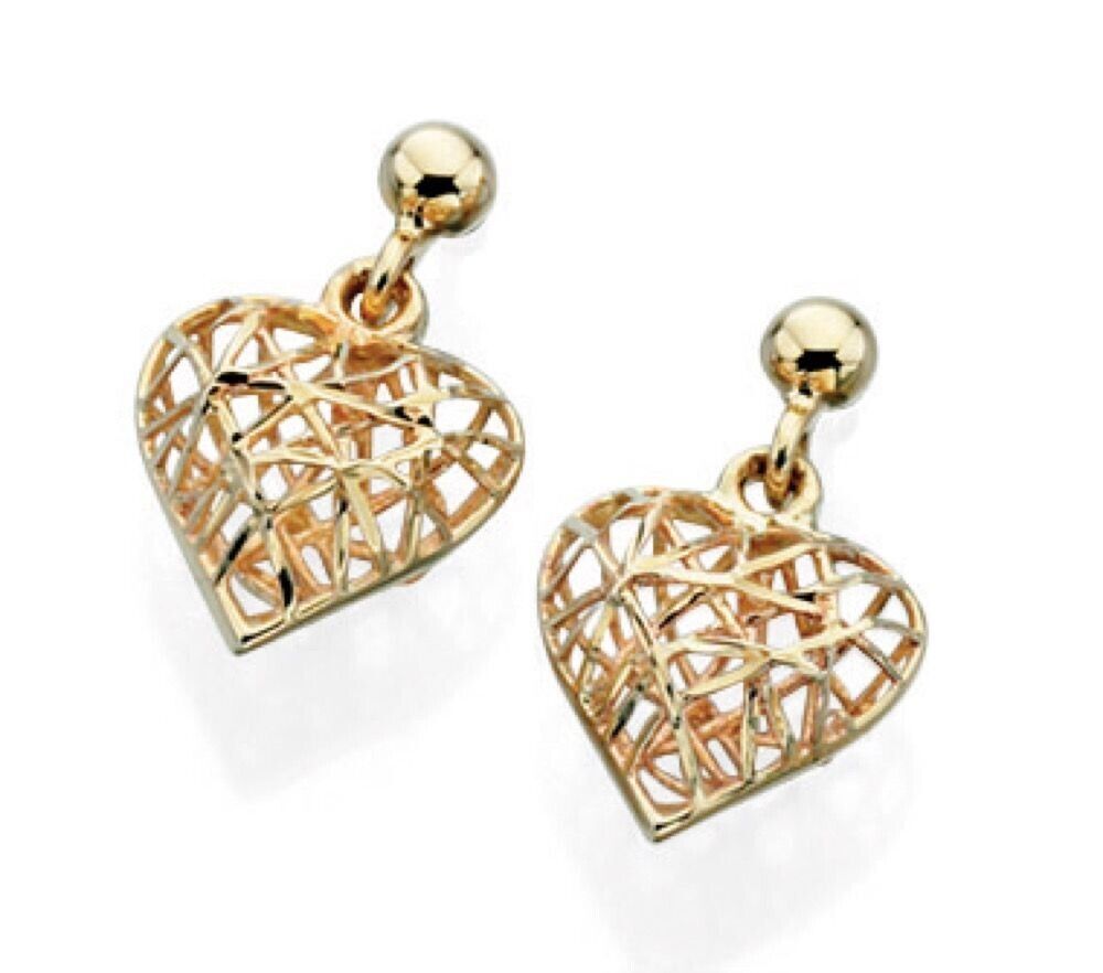 Heart Pendant and Earrings Set 9ct Yellow Gold 16, 18 or 20" Chain Hallmarked
