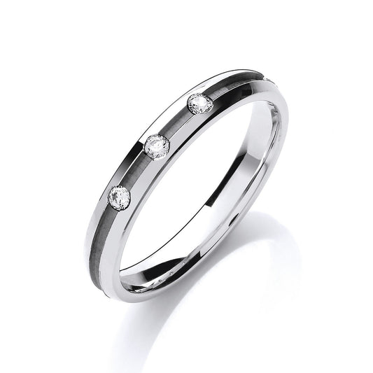 Diamond 3mm Court Wedding Band 3 Brilliant Cut Stones Centre Groove White Gold