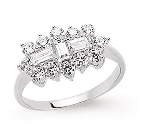 Boat Cluster Ring Solid Sterling Silver Platinum Finish 2 Carat Weight