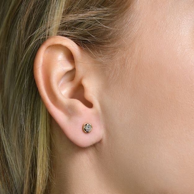 9ct Yellow Gold 0.30ct Rubover Set Diamond Stud Earrings Made in London - 5.8mm