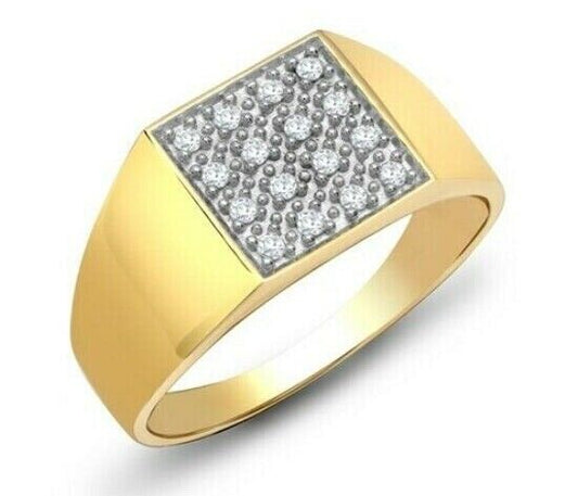 Gents 9ct Yellow Gold Square Signet Ring Natural Diamonds Hallmarked
