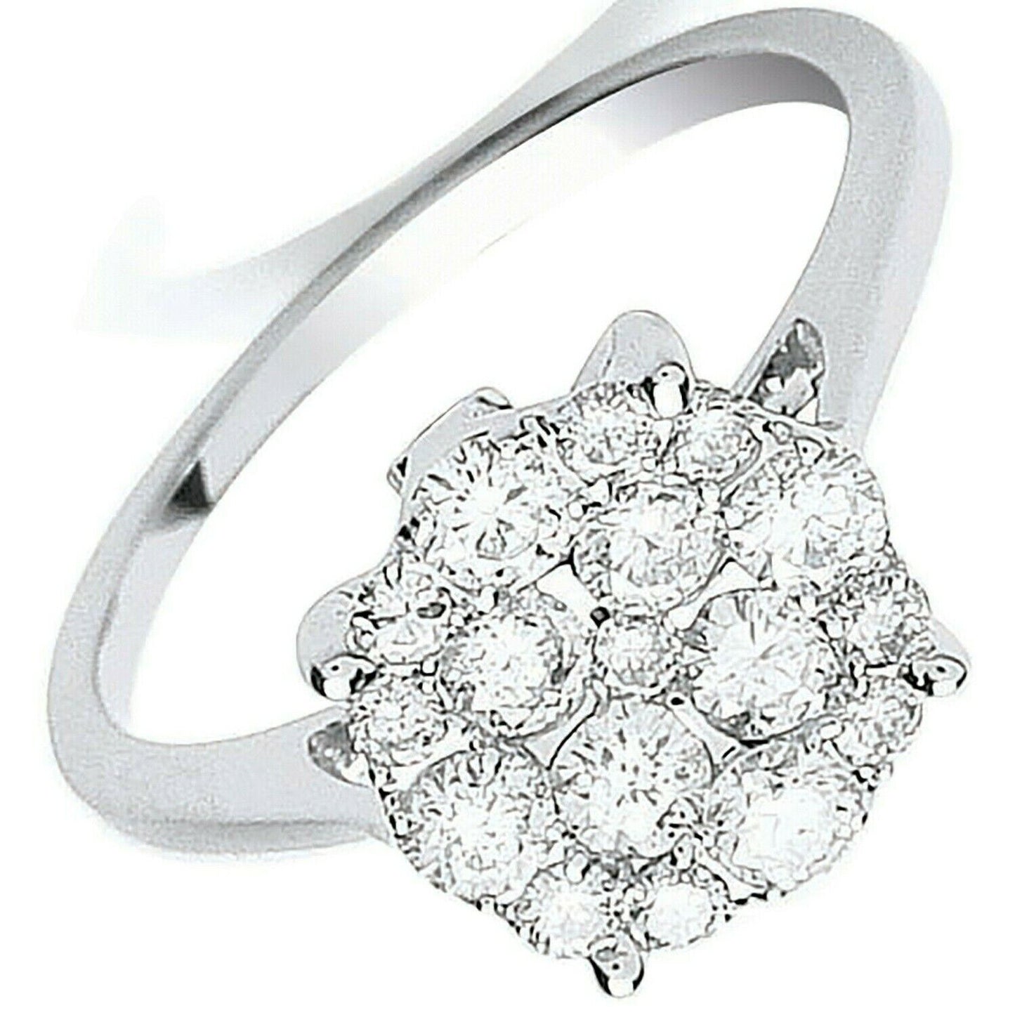 Real Diamond Ring 18ct White Gold Cluster Engagement 0.75 Carat Weight Diamonds