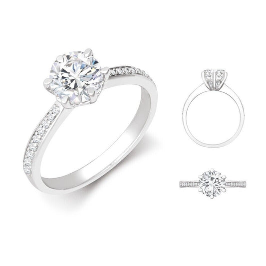 Lab Created 0.70ct Diamond Solitaire Ring 18ct White Gold 0.11ct Pave Shoulders