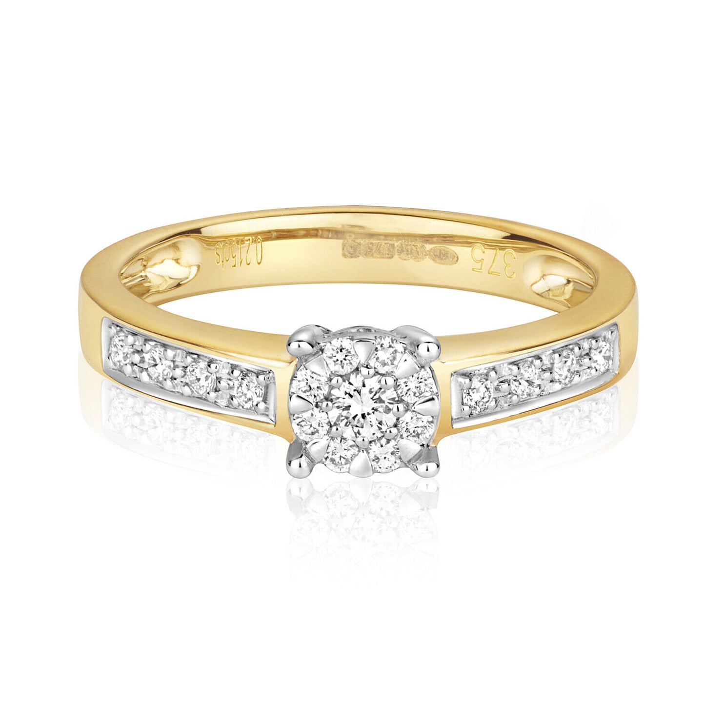 Real Diamond Engagement Ring 9ct Yellow Gold Brilliant Set 0.21ct Size J-Q