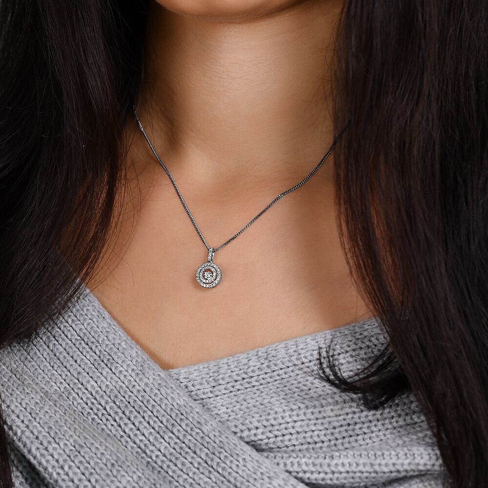 9ct White Gold 0.33ct Dancing Diamond Circle Pendant and 18" Chain
