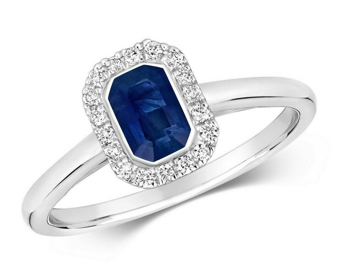 Real Sapphire and Diamond Ring 9ct White Gold Cluster Engagement Size J - Q