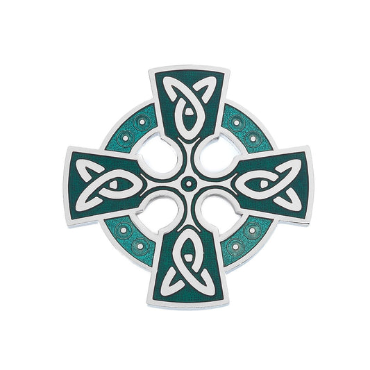 Celtic Cross Head Brooch Green Silver Plated Brand New Gift Packaging