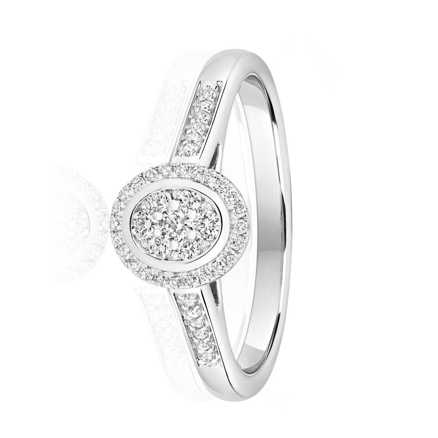 Real Diamond Halo Cluster Ring 9ct White Gold Engagement Oval 0.25ctw