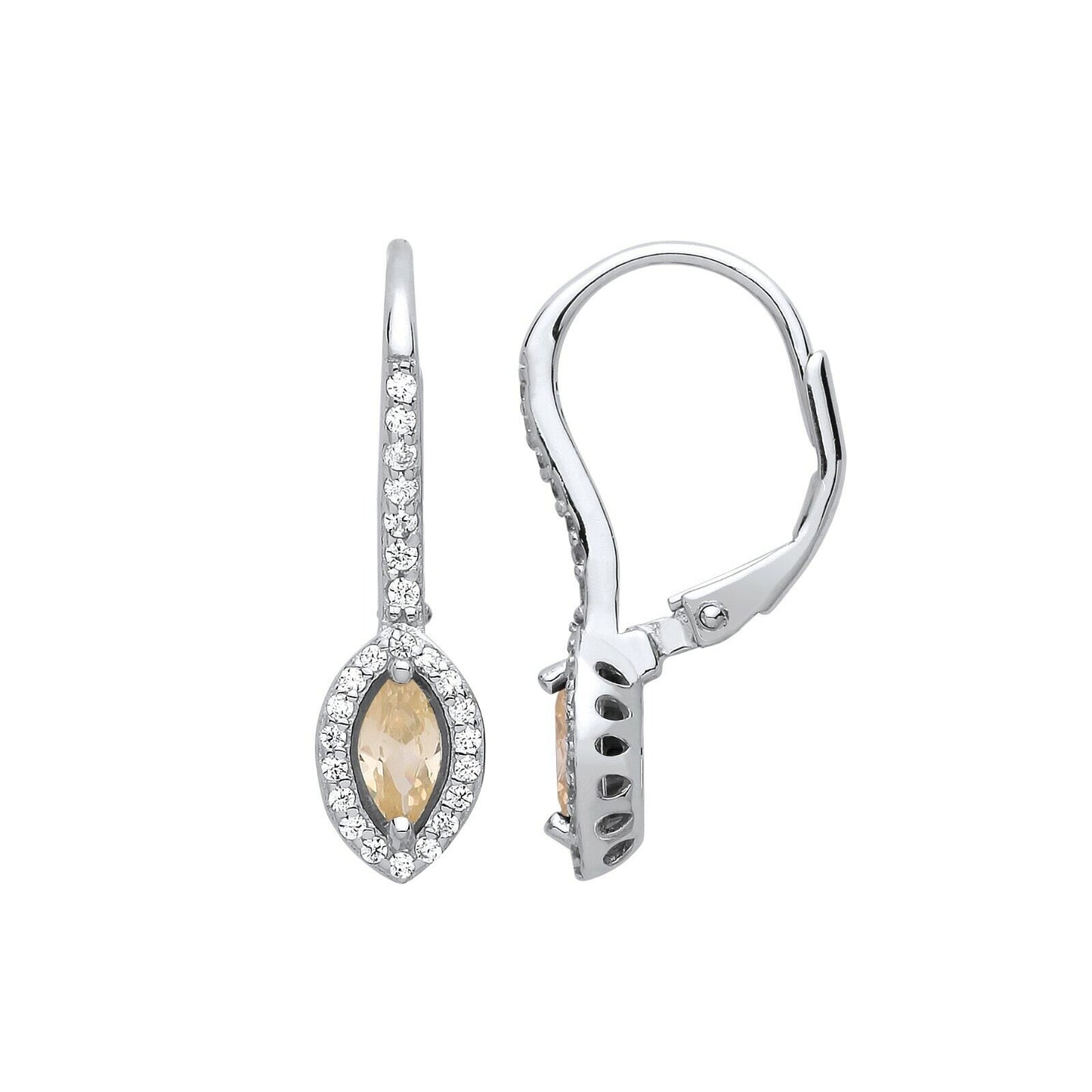 Citrine Marquise Hoop Drop Earrings Sterling Silver Rhodium Plate 925 Hallmark