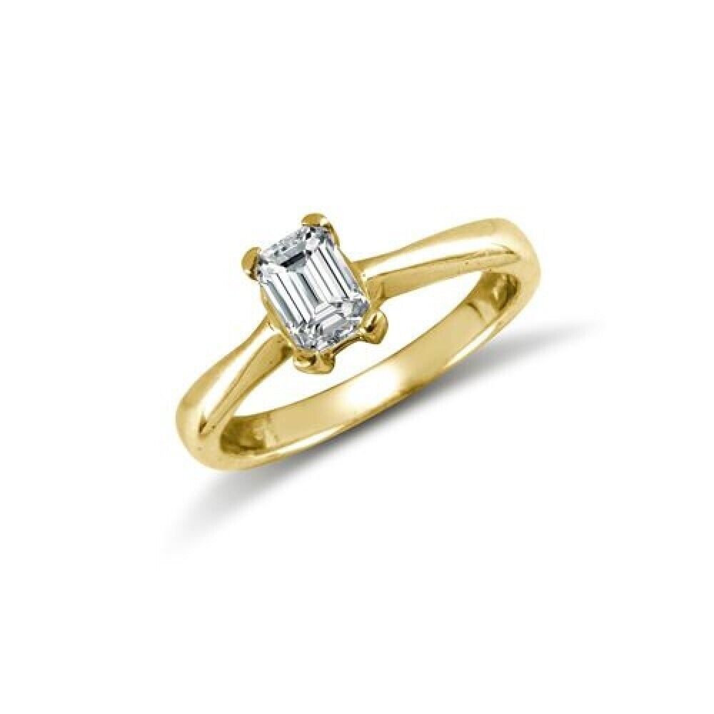 9ct Yellow Gold Emerald Cut Solitaire Ring Engagement Full Hallmark