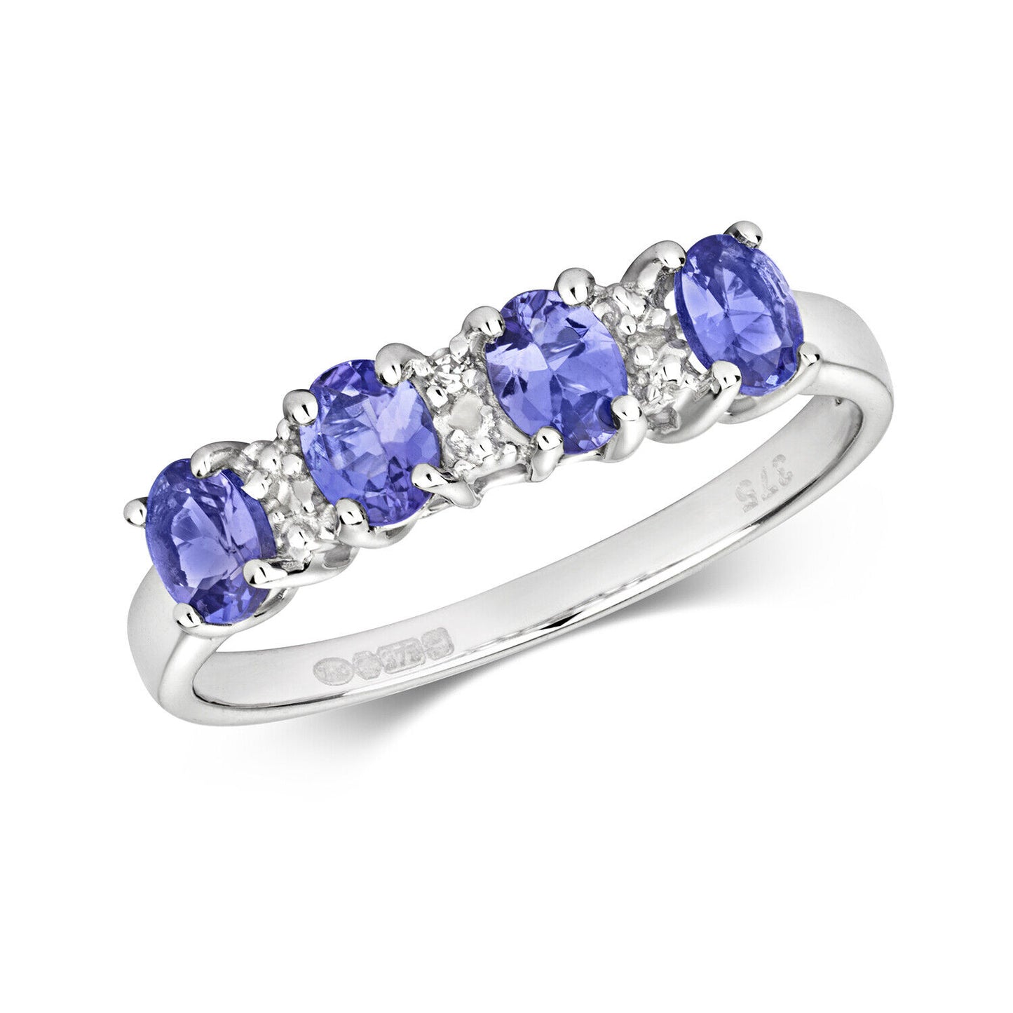Tanzanite and Diamond Eternity Ring Solid 9ct White Gold Genuine Stones Size J-Q