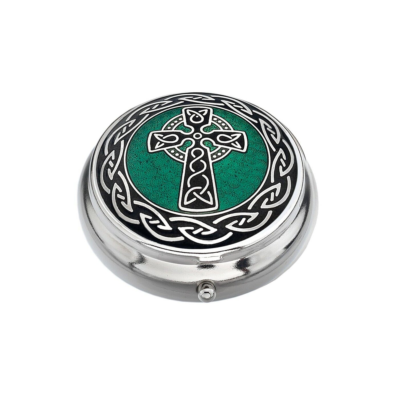 Luxury Celtic Pillbox Green Silver Plated Brand New and Boxed