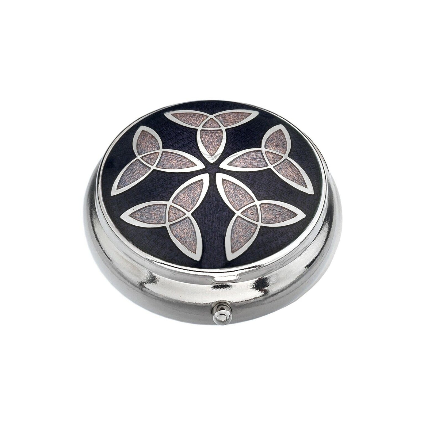 Pillbox Silver Plated Celtic Trinity Knots Purple Brand New and Boxed