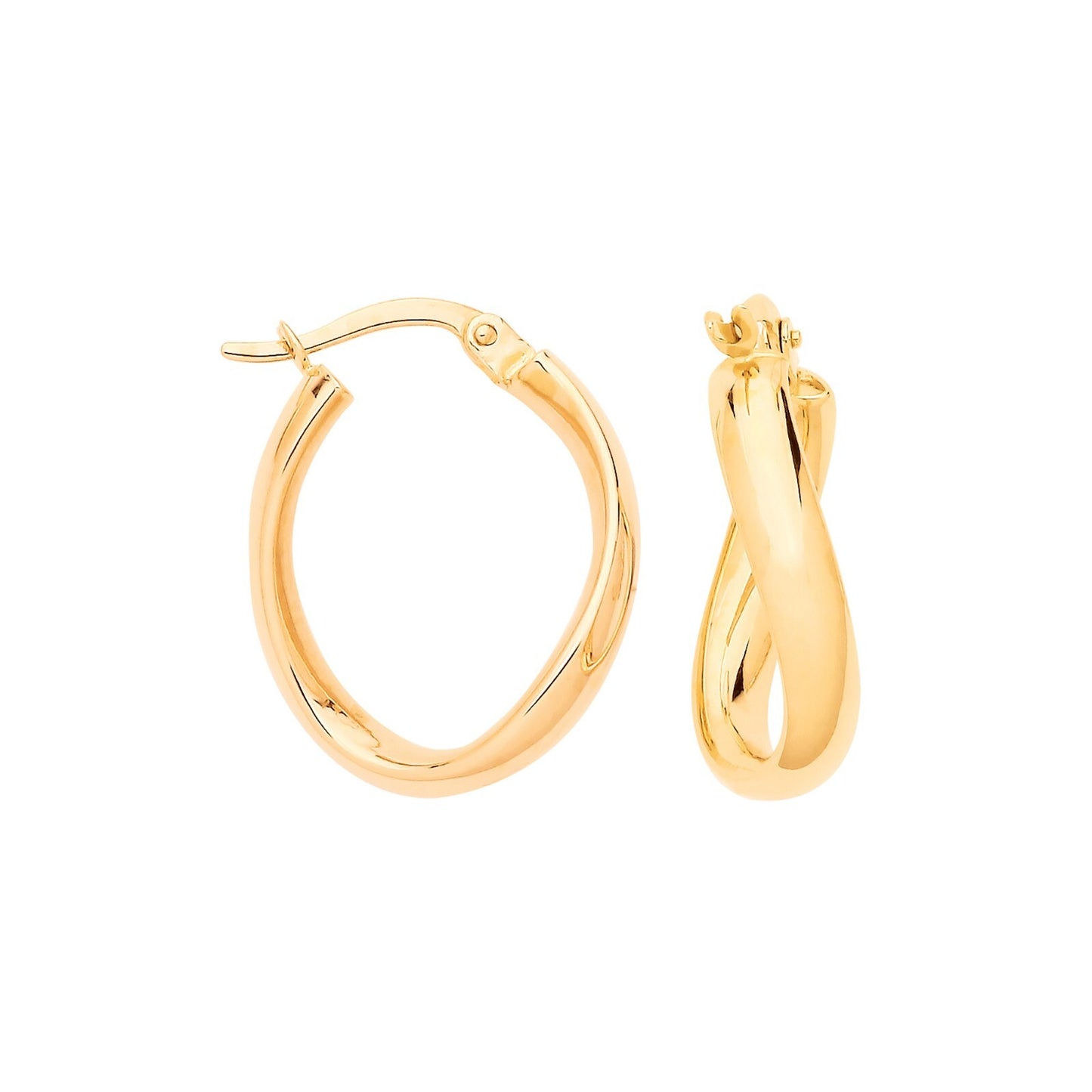 Swirl Oval Hoop Earrings 9ct Yellow Gold Hoops Hallmarked 21.5 x 17mm