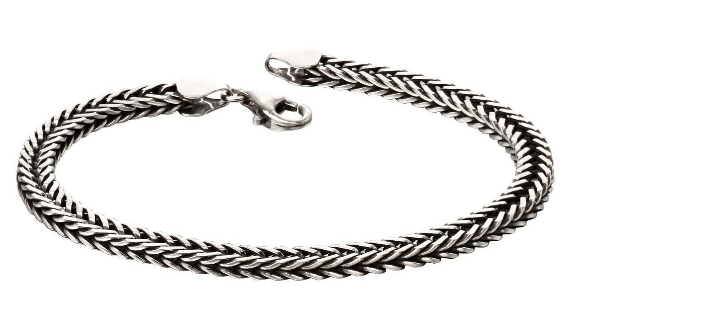Fred Bennett Oxidised Foxtail Chain Bracelet 22cm B5126 Full Hallmark