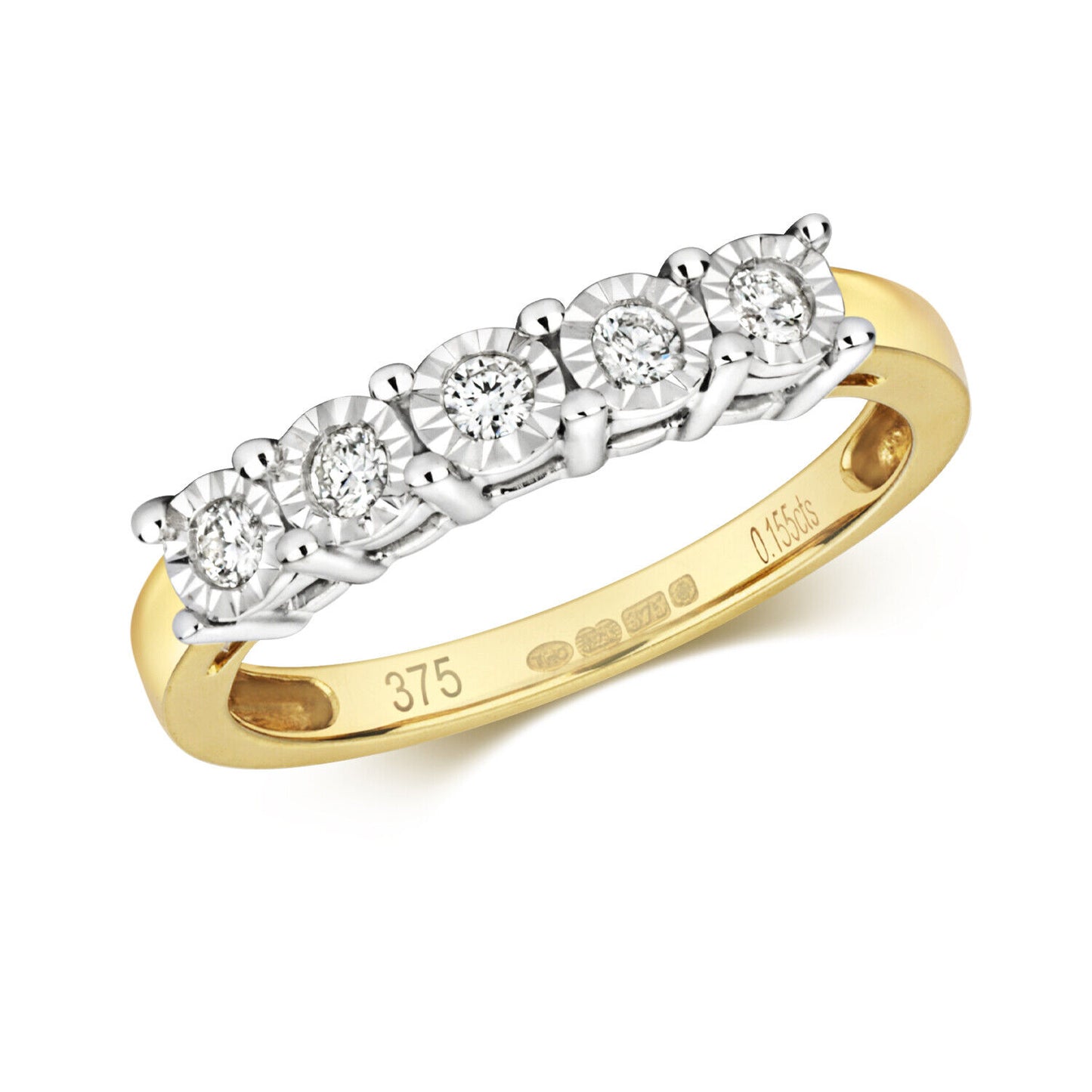 9ct Yellow Gold Diamond Eternity Ring Five Stone Anniversary Illusion Setting