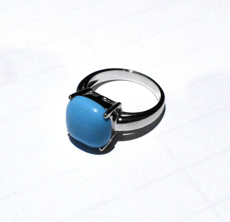 Turquoise Ring Turquoise Solitaire Ring platinum Plated Sterling Silver