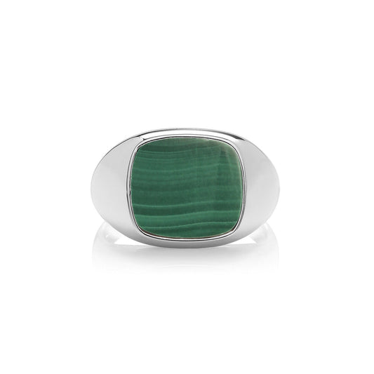 Malachite Cushion Signet Ring Pinky Solid Sterling Silver Engagement size G - S